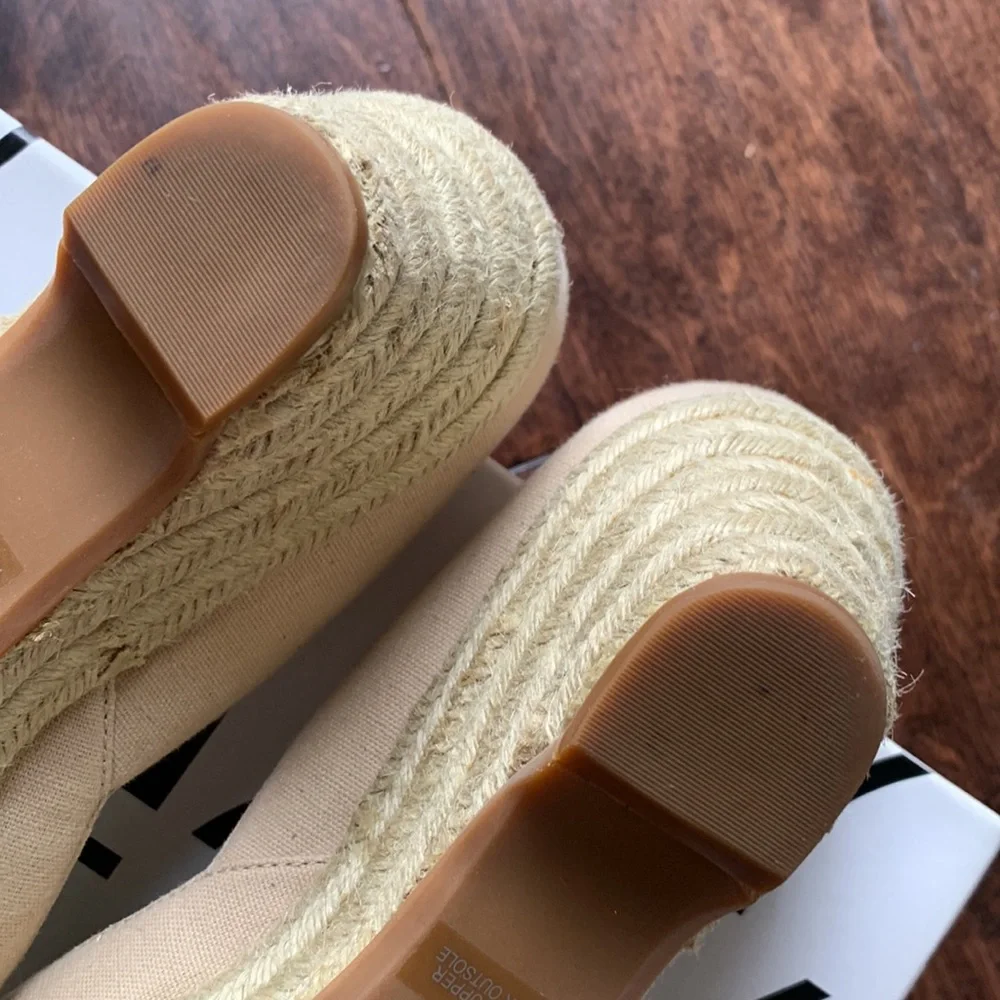 LOFT Beige Joey Peep Toe Espadrille Heeled Wedge Size 6.5